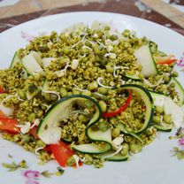 Cukinijų „makaronai“ su daigintom spindulinėm pupuolėm