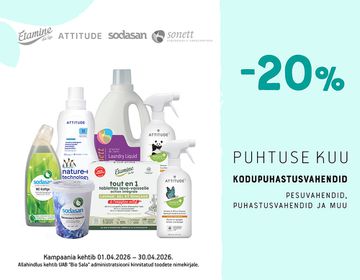 -20% allahindlus kodupuhastusvahenditele: pesuvahendid, puhastusvahendid, pesuvahendid | Kampaania