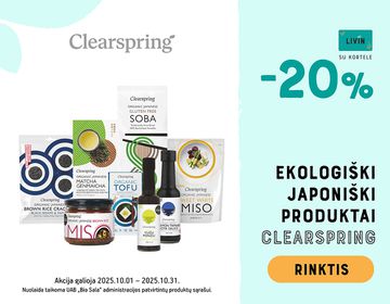 -20% japoniškiems maisto produktams „Clearspring“ | Akcija