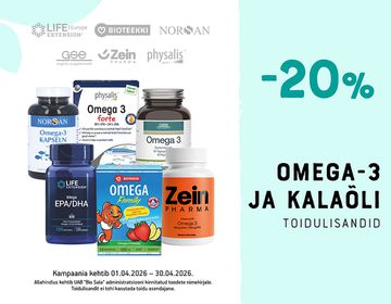 -20% kalaõlidele ja muudele Oomega-3-rasvhappeid sisaldavatele toidulisanditele | Pakkumised