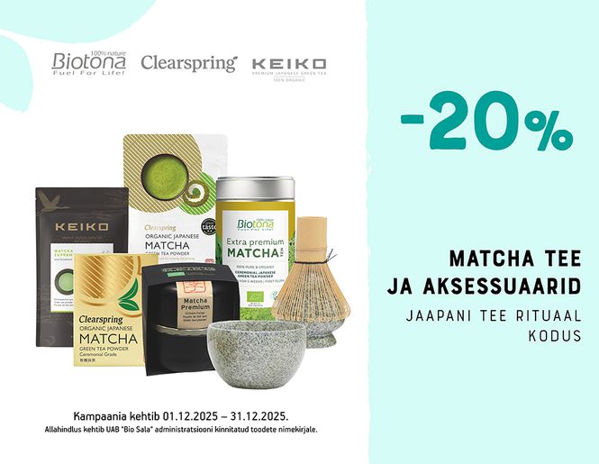 -20% ökoloogilisele macha teele ja tarvikutele | Pakkumine
