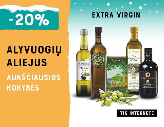 Tik internete -20% ekologiškiems Extra Virgin alyvuogių aliejams | Akcija