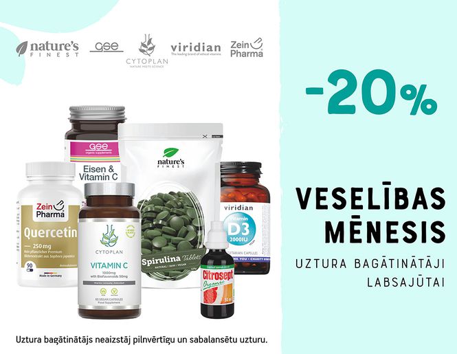 VESELĪBAS MĒNESIS: -20% vitamīnu kompleksiem un citiem uztura bagātinātājiem | Akcija