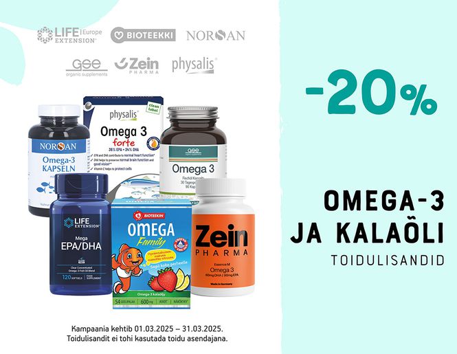-20% kalaõlidele ja muudele Oomega-3-rasvhappeid sisaldavatele toidulisanditele | Pakkumised