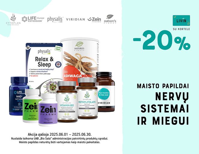 NERVŲ SISTEMOS VEIKLAI: -20% nuolaida maisto papildams | Akcija