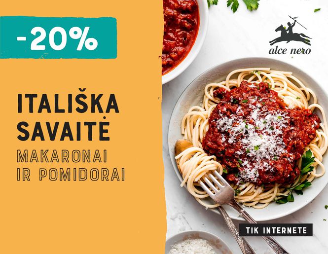 ITALIŠKA SAVAITĖ – „Alce nero“ makaronams ir pomidorų padažams -20% l Akcija