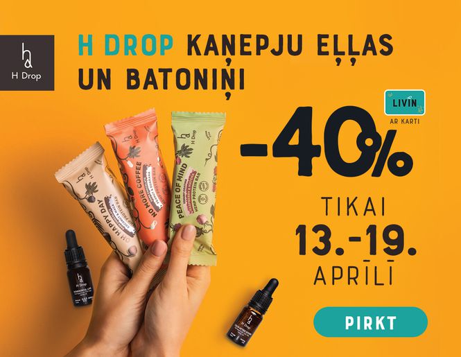 40% atlaide H Drop kaņepju produktiem | Akcija
