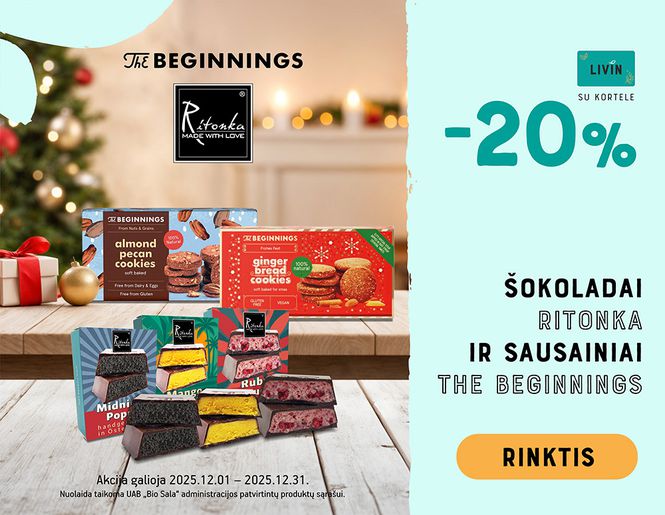 🍪 -20% sausainiams „Beginnings“ ir „Ritonka“ šokoladams | Akcija