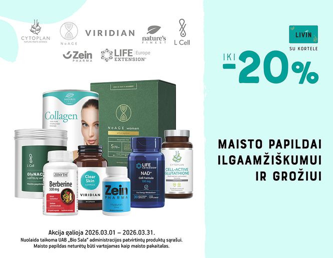 iki -20% maisto papildams GROŽIUI ir ILGAAMŽIŠKUMUI | Akcija