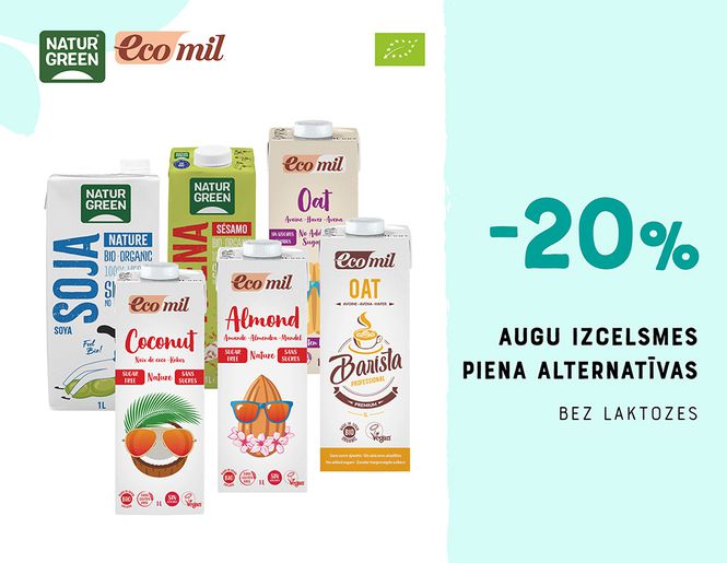 -20% augu izcelsmes piena alternatīvām „Ecomil“ un „NaturGreen“ | Akcija