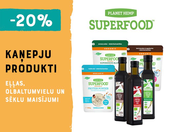 -20% kaņepju produktiem „Planet Hemp Superfood“ | Akcija