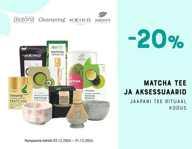 -20% ökoloogilisele macha teele ja tarvikutele | Pakkumine