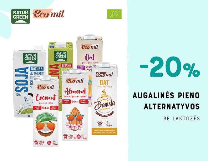 -20% augalinėms pieno altenatyvoms „Ecomil“ ir „NaturGreen“ | Akcija