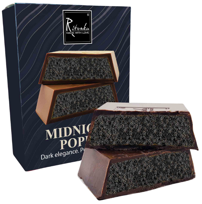 Pieniškas šokoladas su aguonų sėklų įdaru MIDNIGHT POPPY | LIVIN